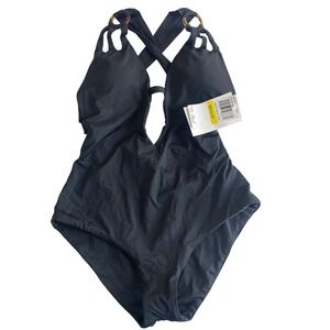 Becca Black Cutout One Piece‎ Swimsuit With Decorative Rings Women's Size Medium